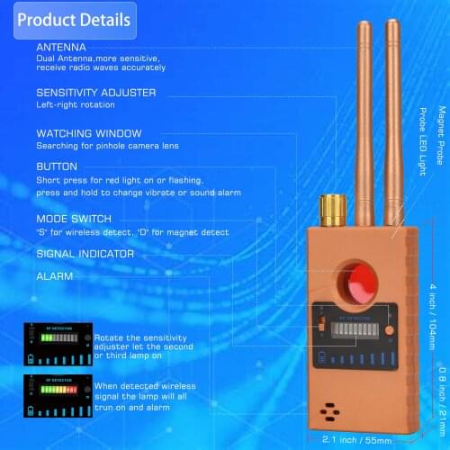Anti-tapping Anti-Spy Bug Detector GPS GSM WIFI 2G 3G 4G Camera RF Signal Automatic Detector Finder Dual Antenna G529