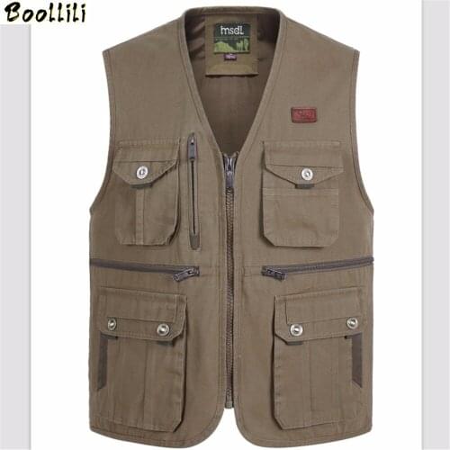 Beige Waistcoats For Mens Travel Vest Pockets Army Green Vest With Many Pockets Men Jacket Plus Size XL-4XL