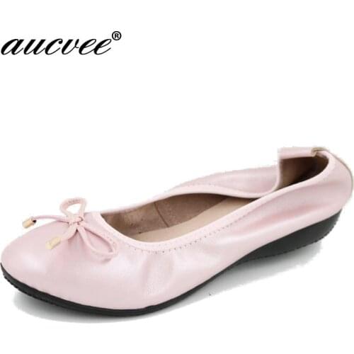 Plus Size 34~43 Spring\Autumn Genuine Leather Shoes Woman Flats Work Classi Fashion Bowknot Female Casual Ballet Ladies Shoes