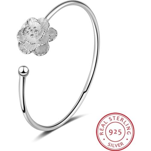 Cherry Blossom Flower 925 Sterling Silver Opening Bangles For Women pulseira Silver 925 Jewelry S-B211