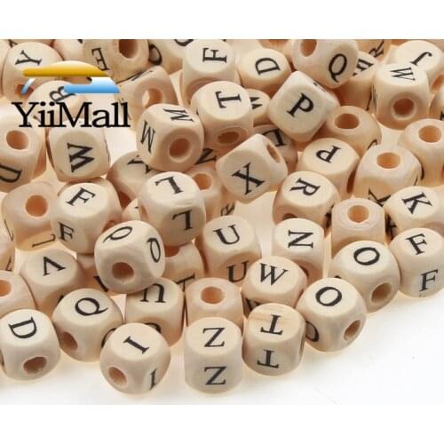 50pcs 10/12mm Natural Wood Beads Random Alphabet Letter Beads Square Spacer Beads For Jewelry Making DIY Handmade Bracelet