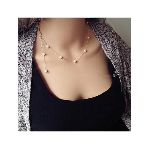 New Personality Pearl Combination Necklace Back Chain Choker Necklace Clavicle Chain Multiple Ways to Wear Jewelry Fashion