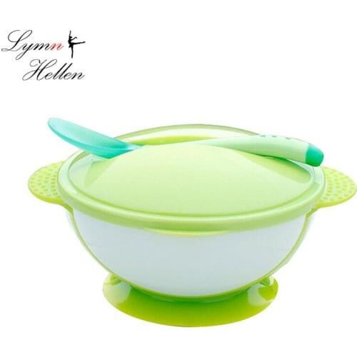 Baby Infant Learning Feeding Strong Suction Bowl Sucker Handle Temperature Sensing Spoon Toddler Slip-resistant Tableware Set