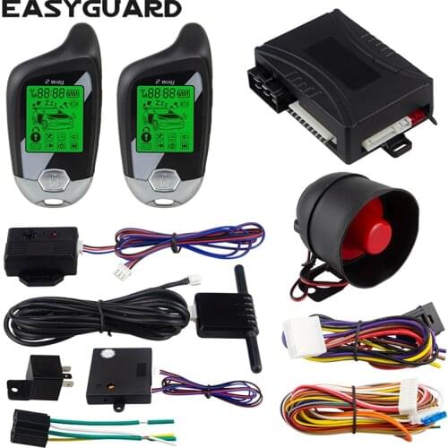 EASYGUARD two way car alarm keyless entry system remote start lcd pager display vibration alarm microwave sensor warning 2 way