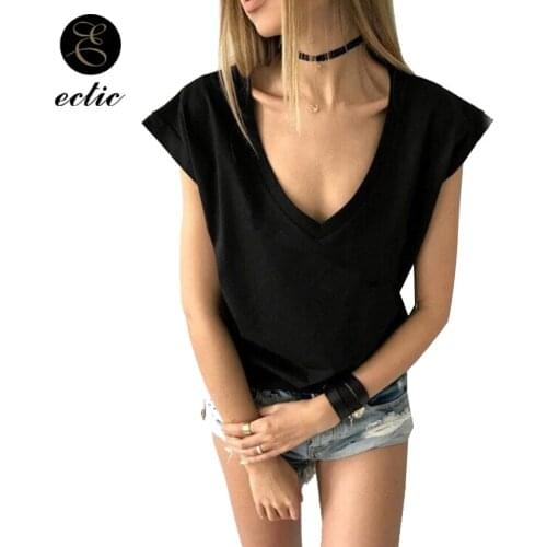 Deep V Neck T Shirt Vetement Femme 2021 Crochet Tshirt Tops Trending Product Shirt Women Solid Color Harajuku Streetwear Fashion
