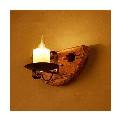 IWHD American Country LED Wall Light Retro Loft Wall Lamp Wooden Marble Candle Fixtures For Home Lighting Bar Cafe Living Room