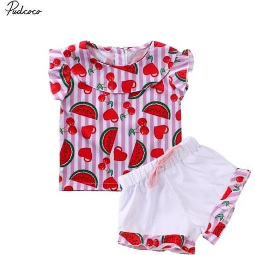 2020 Baby Summer Clothing Infant Baby Girls Outfits 2Pcs Set Fashion Casual Watermelon Print Sleeveless Top + Shorts Set