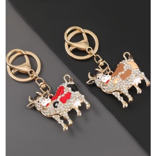 Cool Cow New Fashion Women Popular Alloy Crystal Key Ring Car Key Chains Friend Rhinestone Gift Charm Jewelry Keychain