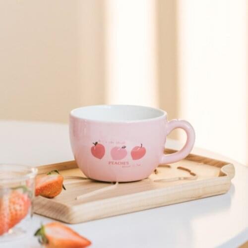Custom Mug 340ml Japanese Style Peach Ceramic Oatmeal Milk Cup Girl Breakfast Oatmeal Cup Pink Mini Three-dimensional Interior