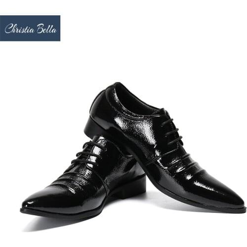 Christia Bella Fashion Italian Business Men Shoes Genuine Leather Dress Shoes Black Folds Men Wedding Party Formal Shoes