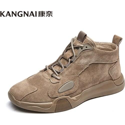 KANGNAI Men Shoes Cow Suede Fashion Outdoor Lace-Up Sneakers Autumn Winter Shoes Female High Top