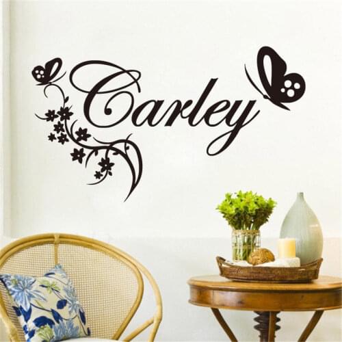 Wall Decal Butterylies flower Personalised Name Vinyl Wall Sticker Name Custom Baby Girls Bedroom Art Wall Decal Kids RoomYM-135