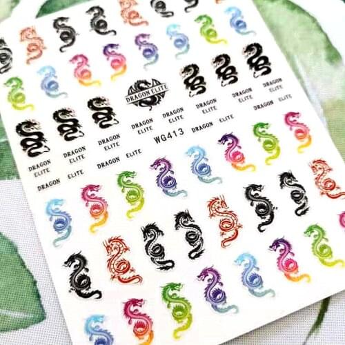 Newest WG 413 dragon design 3D nail art sticker decal stamping back gule DIY nail decoration tools