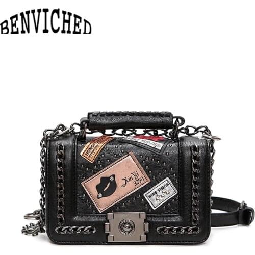 BENVICHED 2021 spring and summer new chain small square package fashion trend rivets female bag lock Messenger bag R11