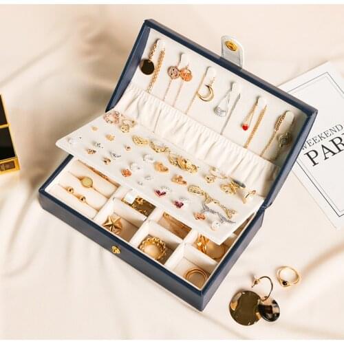 Travel Organizer Case Jewelry Box Ear Studs Necklace Ring Lipstick Bracelet Watch Storage Box Double Layer Flannel With Lock Bag