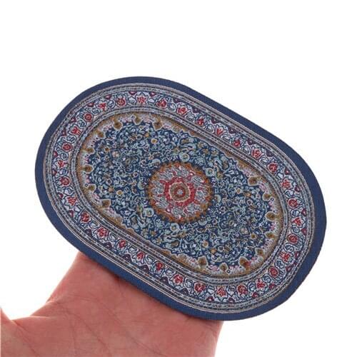 Oval Mediterranean Sea Style 1:12 Doll House Carpet Dollhouse Miniatures Accessories Mini Oval Carpet Miniature Furniture