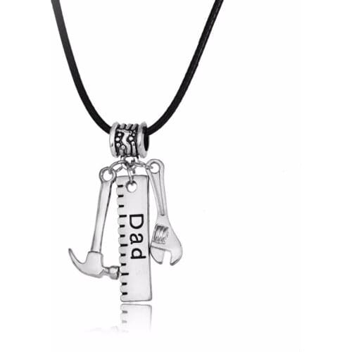 Family Daddy Papa Necklaces Dad Ruler Hammer Spanner Wrench Tools Pendant Necklace Leather Rope Jewelry Men Fathers Day Gifts