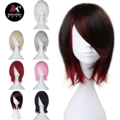 Miss U Hair Synthetic Short Straight Black Brown and Red Purple Black White Blond Halloween role play Cosplay Costume Wigs