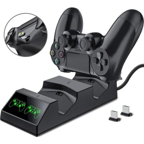 PS4 Controller Charger Station with 2 Micro USB Charging Dongles Dual Charging Dock for Sony Playstation 4 PS4 Slim Pro