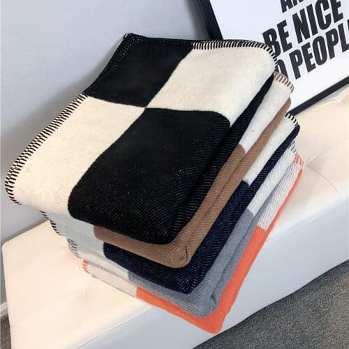 Luxury H Brand Cashmere Blanket Crochet Soft Wool Scarf Shawl Portable Warm Plaid Sofa Bed Car Soft Blanket