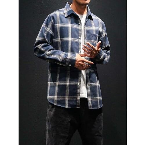 Autumn Men Clothes Slim Fit Long Sleeve Plaid Cotton Casual Men Shirt Flannel Plaid Shirt Men Cotton Autumn Male Casual Long Sl