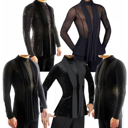 2019 Latin Dance Shirts Mens Ballroom Dancing Wear Adult Standard Tops Performance Competition Clothing Customize Clothes