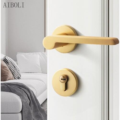 Modern Nordic Brushed Gold Door Lock Indoor Bedroom Door Lock Mute Magnetic Wooden Door Lock Door Handle Split Lock