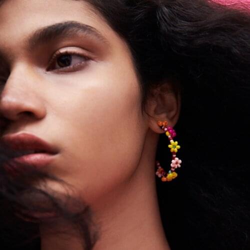 Vedawas ZA Summer Boho Beads Flower Hoop Earrings for Women Ethnic Acrylic Silicone Geometric Heart Drop Earring Jewelry Gifts