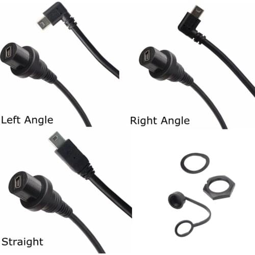 30CM USB 2.0 Mini 5Pin Male to Female AUX Flush Panel Mount Waterproof Extension Cable for Car Truck Boat Motorcycle Dashboard