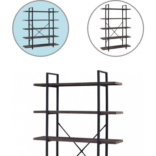 Metal Frame High Quality Open Wide Office Etagere Book Shelf Dark Brown Storage Bookcase Stable for Home