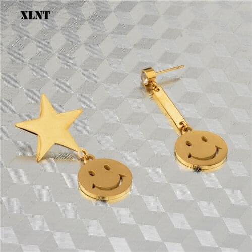XLNT Big Vintage Earrings for women gold color Smiley Face statement earring 2019 metal earing Hanging fashion jewelry trend