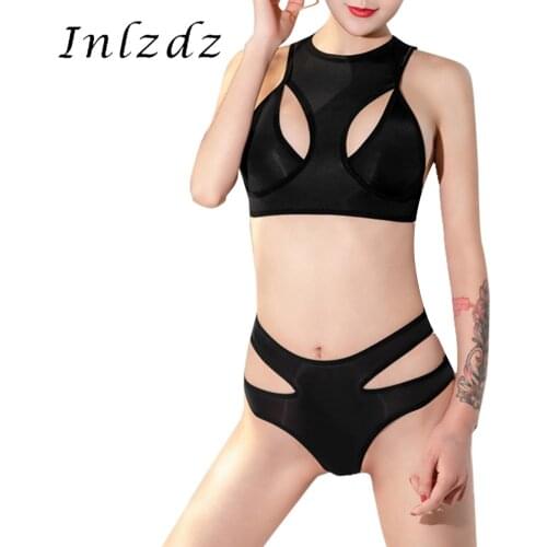 Womens Lingerie Suit Hollow Out Two-piece Erotic Sexy Costume Solid Color Underwear Sexy Nightwear Racer Back Vest with Briefs