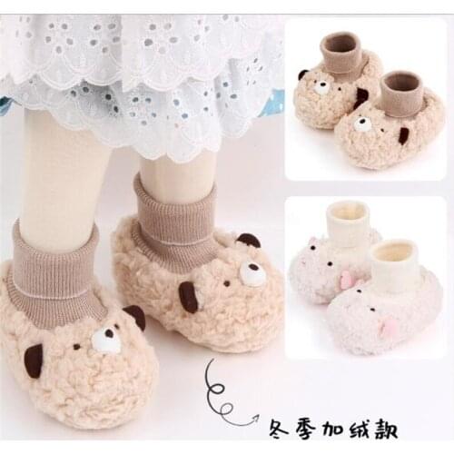 Winter Baby Girls Boys Shoes Lovely Cartoon Infants Fleece First Walkers Anti-slip Newborn Warm Crib Shoes