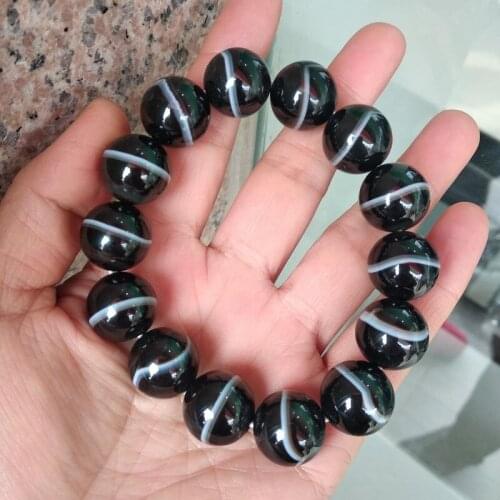 16mm Nature Tibetan Dzi Bead Gemstone Bangle Thread Vein Bracelet Rosary Amulet Magic Bless