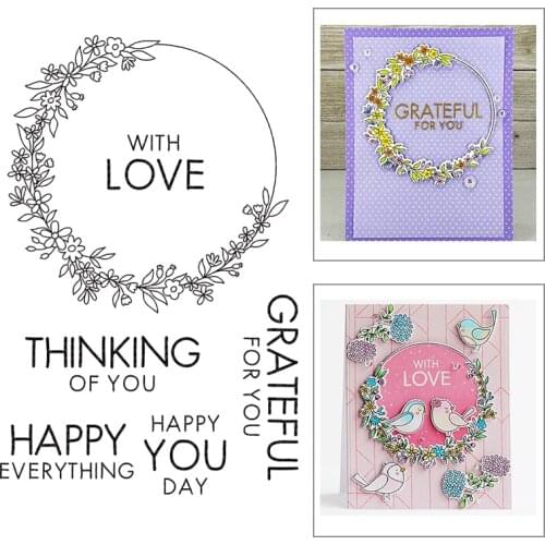 2021 New Spring Wreath Clear Stamps and Metal Cutting Dies Sets For DIY Making Happy Everything Words Greeting Card Scrapbooking