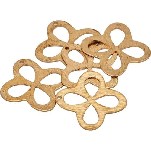 23mm single-hole double-sided brushed fashion brass four-leaf clover pendant, used to make charm jewelry accessories