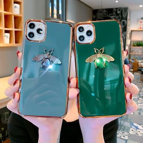 3D Luxury brand Diamond bee plating green glitter silicone soft phone case For iPhone 11 Pro Max X XS XR 6S 7 8 plus cover