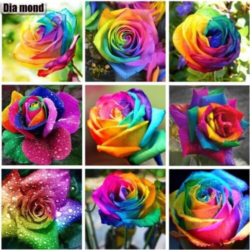 5D DIY Diamond Painting Flower Rose Full Square Drill Diamond Embroidery Colorful Flower Mosaic Cross Stitch Gift Home Decor