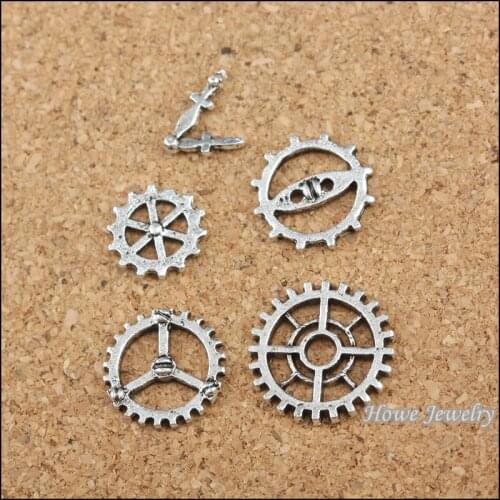 75 pcs Vintage Charms Mixed gear Pendant Antique silver Fit Bracelets Necklace DIY Metal Jewelry Making 60006