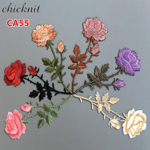 CHICKNIT 2 pcs Multiple colors Embroidery Rose Patch Applique for Ironing national clothing accessories CA55