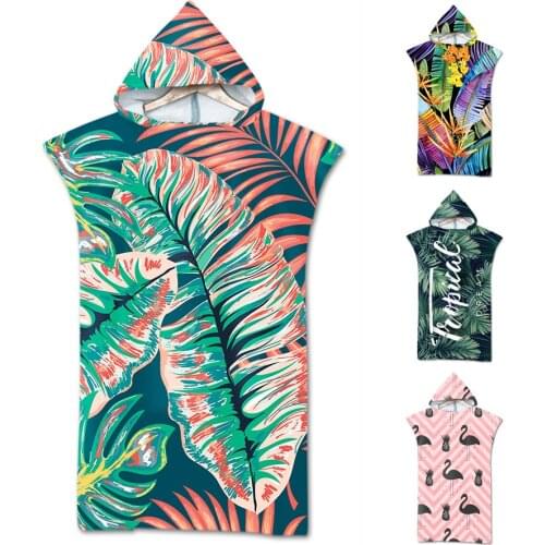 Free shipping Tropical Flower Banana Leaves Pineapple Flamingo Zigzags Adult Children Hooded Surf Swim Bath Beach Towel Poncho