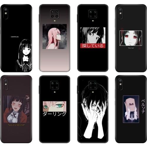 Black tpu Case For Xiaomi Redmi 7A 8 8A 9 9A 9C Case Redmi Note 8T 8 Pro T Note 9 9S 9 Pro Case Sad Japanese Anime Aesthetic