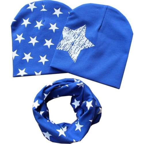Baby Cotton Hat Scarf Kids Hat Autumn Winter Children Scarf-collar Boys Girls Warm Beanies Star Print Infant Hats Sets s