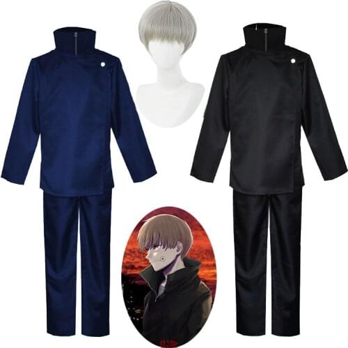 Anime Jujutsu Kaisen Inumaki Toge Cosplay Costume for Kids Blue Black Uniform Short Wig Buttons Children Suit for Kids Gifts