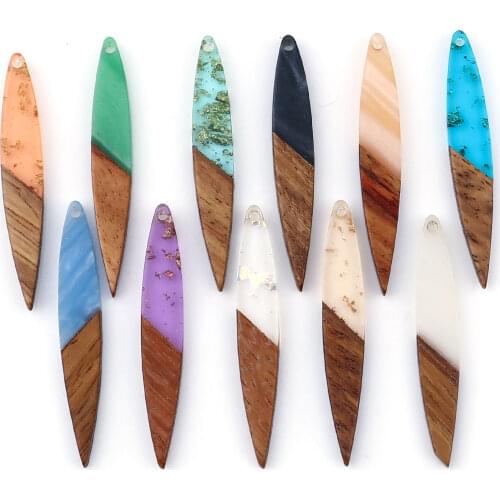 DoreenBeads Handmade Resin & Natural Wood Effect Resin Pendants Strip Geomtric Charms DIT Making Jewelry Gifts 4.3cmx0.7cm,3PCs