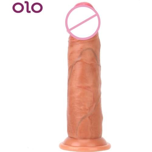 OLO Double-layer Silicone Huge Suction Cup 7in Realistic Dildos Soft Artificial Penis Sliding Foreskin Females Masturbation