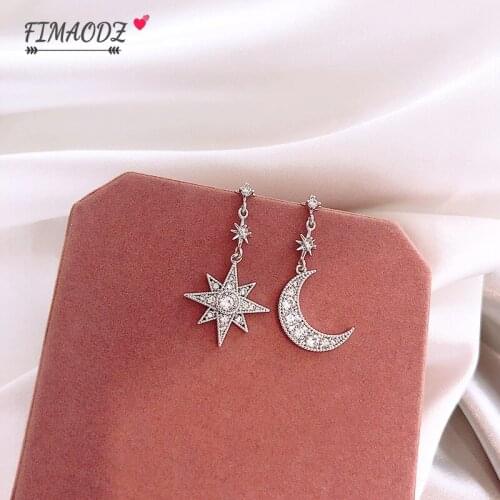 FIMAODZ Hot Sale Star Moon Womens Earrings Exquisite Gold Color Creative Meniscus Asymmetric Dangle Earrings For Girlfriend