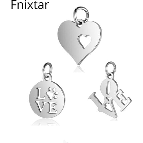 Fnixtar High Qualtiy Stainless Steel Love Heart Metal Charm For Women Jewelry Making Mini Charm Valentines Day 10pcs/lot