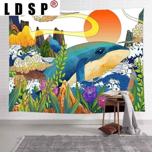 LDSP Great Wave Whale Enjoyable Scenery Tapestry Trippy Ocean Animals Marine Life Art Wall Hanging for Living Room Home Decor