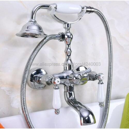 Chrome Finish Bathtub Mixer Faucet Dual Handle Bath Shower Set with Hand Shower Swivel Tub Spout Kna203